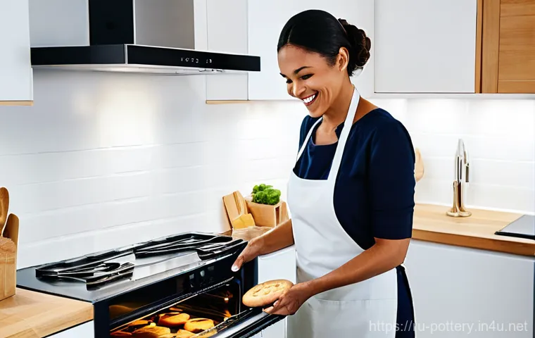 가마 종류별 비교 - Image Prompt 1: Joyful Family Baking with a Smart Electric Oven**