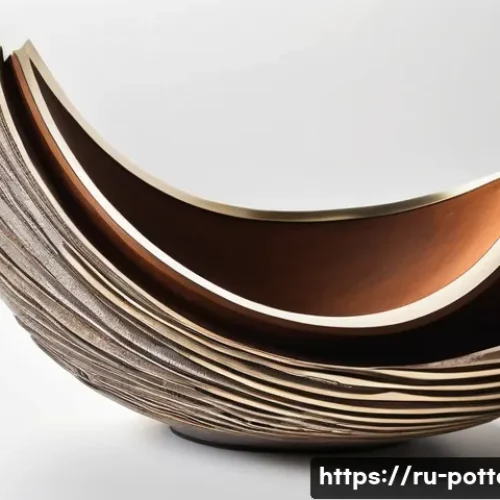 현대 도예 조각 작품 분석 - A contemporary ceramic sculpture featuring a dynamic interplay of smooth curves transitioning sharpl...