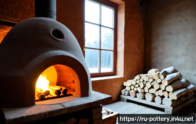 Home 17 전통 가마와 전기가마 - Photorealistic comparison scene in a rustic Russian pottery workshop: a traditional wood-fired brick...